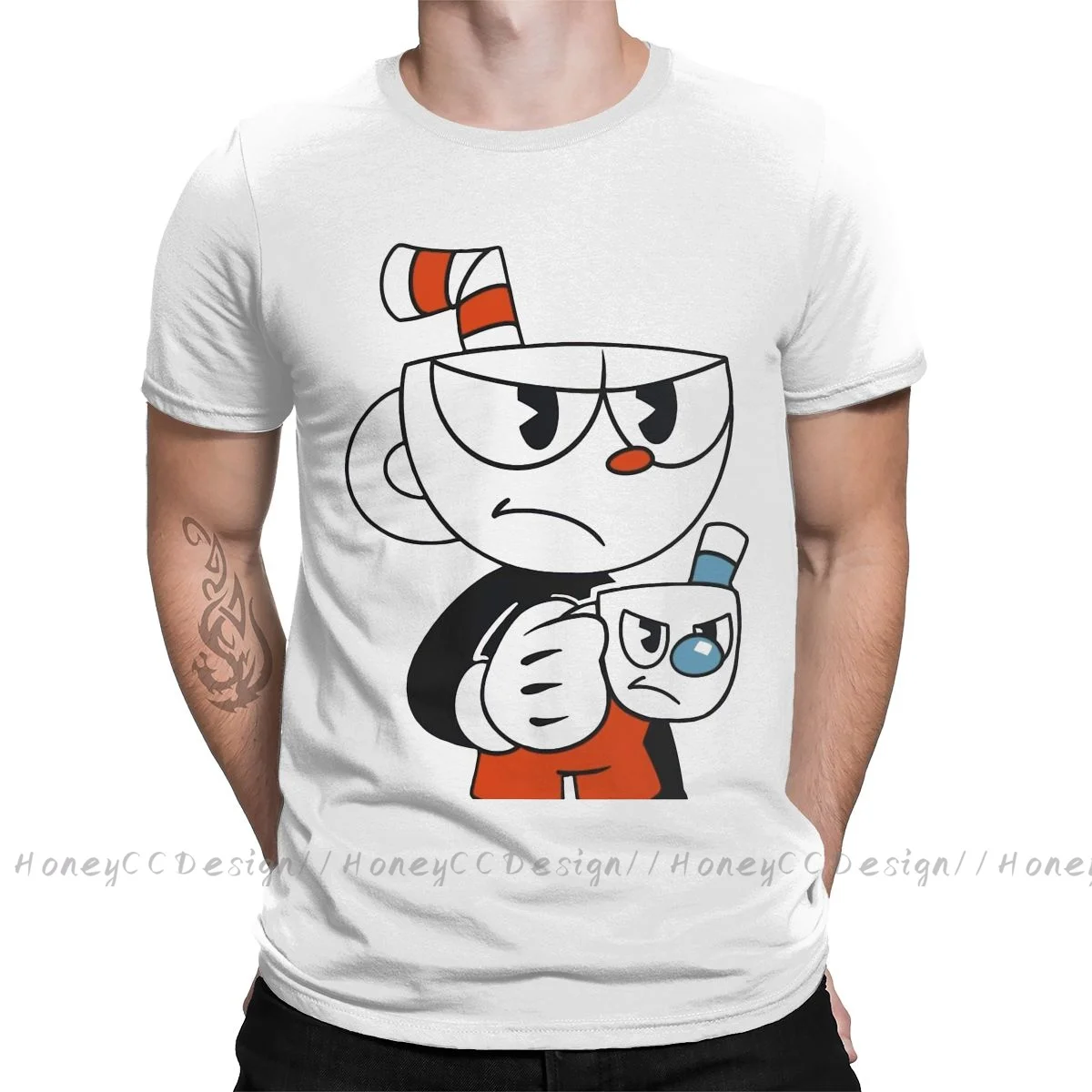 Модная мужская одежда Cuphead, футболка с коротким рукавом и круглым вырезом