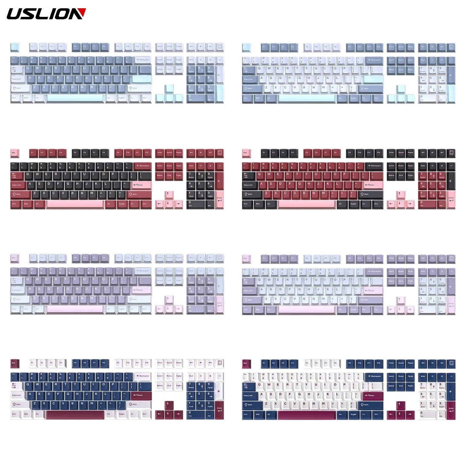 USLION 126 Keys Keycaps Three Color Mix Theme Cherry Profile English PBT Key Caps Set for Mechanical Keyboard