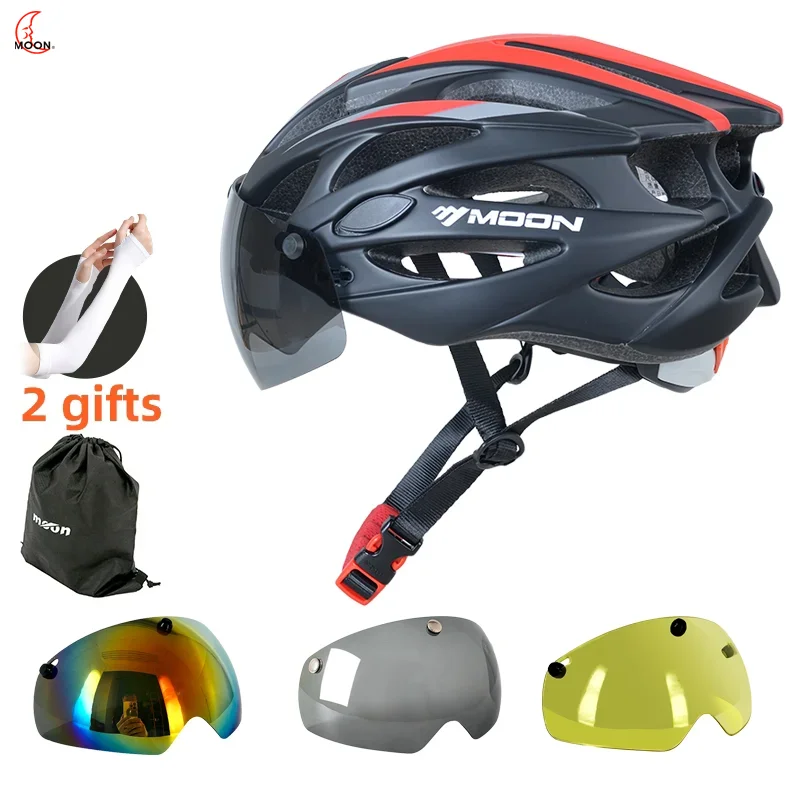 MOON Bike Helmet, Certified Lightweight Mountain Bicycle Helmet with 3 Pieces Detachable Magnetic  Goggle for Adult Youth