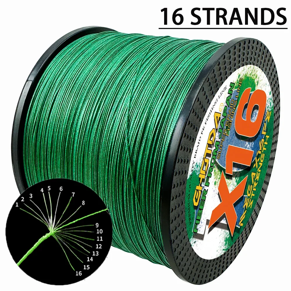 X16/8 Braided PE Fishing Line 300-100m Hollow Core Multifilament Wire Super Power Diameter:0.14-0.80mm Strength Test:8.2kg-91kg