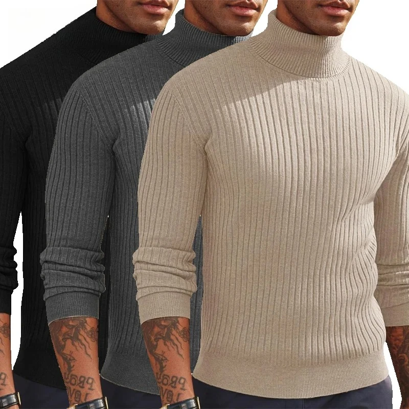 Autumn Men's Slim Fit Long Sleeve Turtleneck Sweater Casual Knitted Pullover Sweaters Outdoor Winter Warm Thick Heavyweight Top