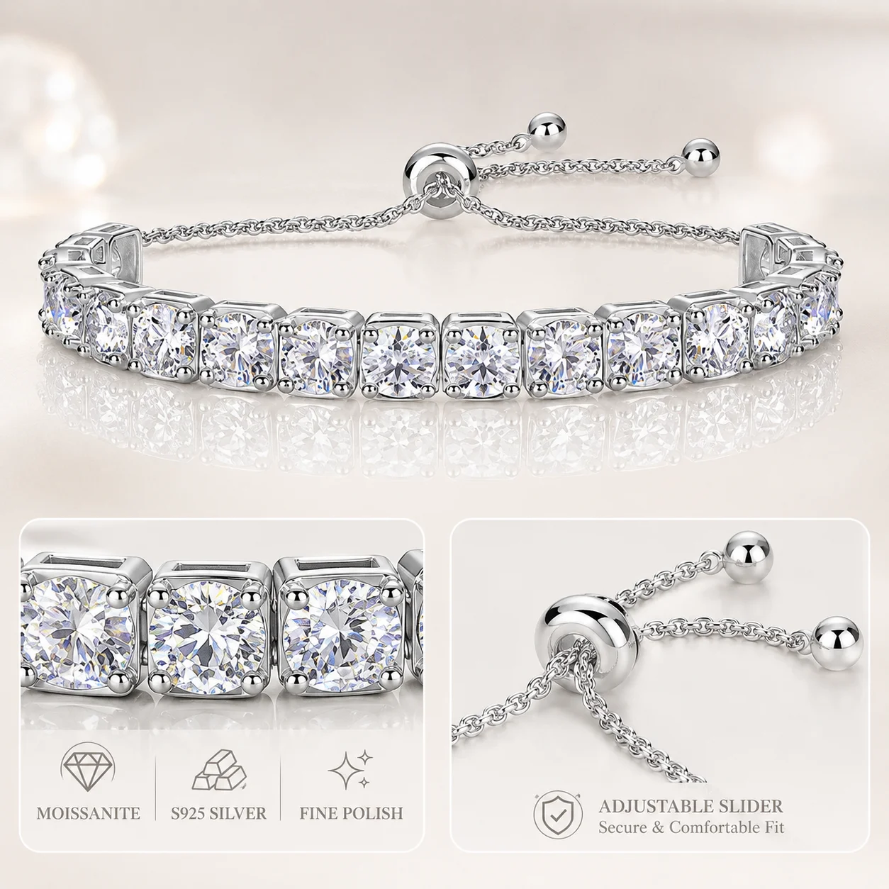 Gelang Tenis Moissanite 5mm un - Moissanite Tennis Bracelet 925 Sterling ulasan dan harga