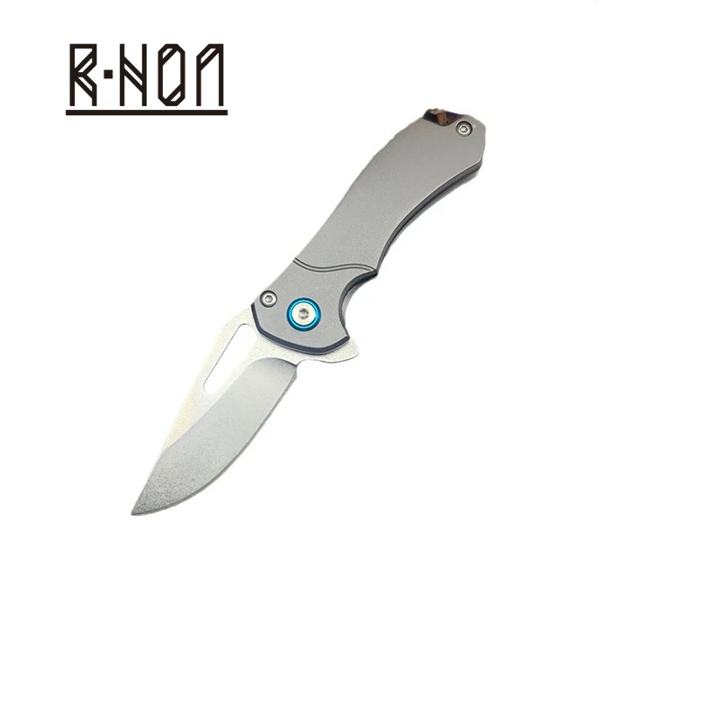 

RHON Mini M390 Powder Steel EDC Pocket Knife High Carbon Stone Wash Blade Foldable Carry Knives with Grey TC4 Titanium Handle