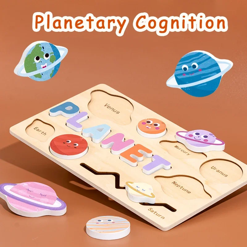 

Montessori Baby Educational Toys Shape Cognitive Matching Game Letter Learning Space Planet Traffic Ocean 3D Wooden Puzzle Board