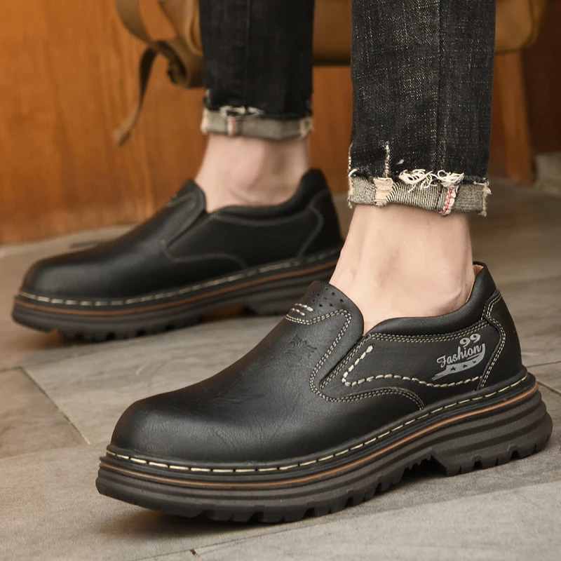 Fashion Thick Soled Loafers Wear Resistant Outdoor Oxford Shoes Casual Shoes Men British High Quality Outdoor Sport Work Shoes