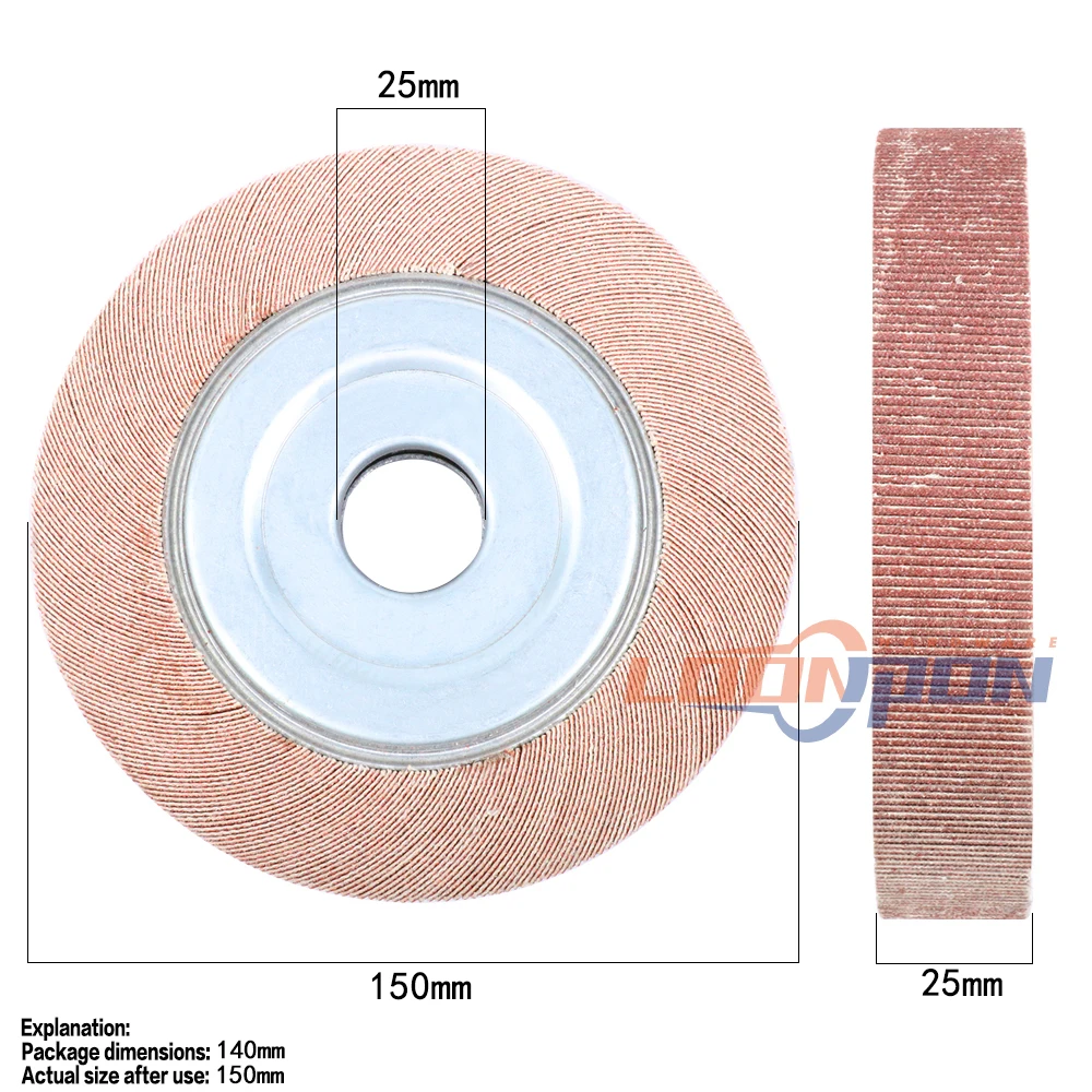 150x25mm Bore Flange Flap Grinding Wheel Aluminum Oxide Sanding Cloth Mop Abrasive Polishing Disc for Metal Wood Thickness 25mm