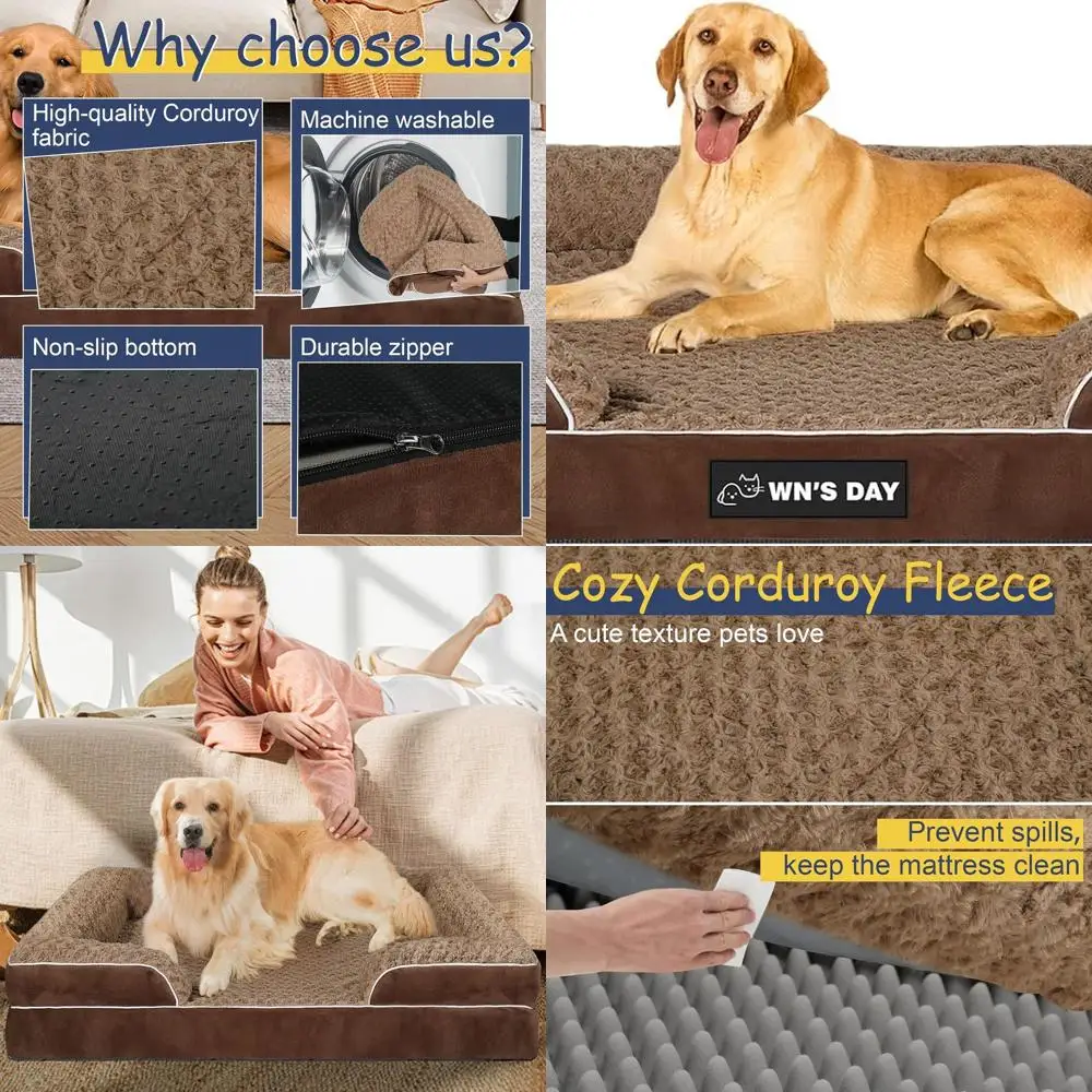 

XL Washable Memory Foam Dog Bed for Large & Medium Dogs, Durable Removable Cover, Waterproof Pet Sofa Bed in Brown