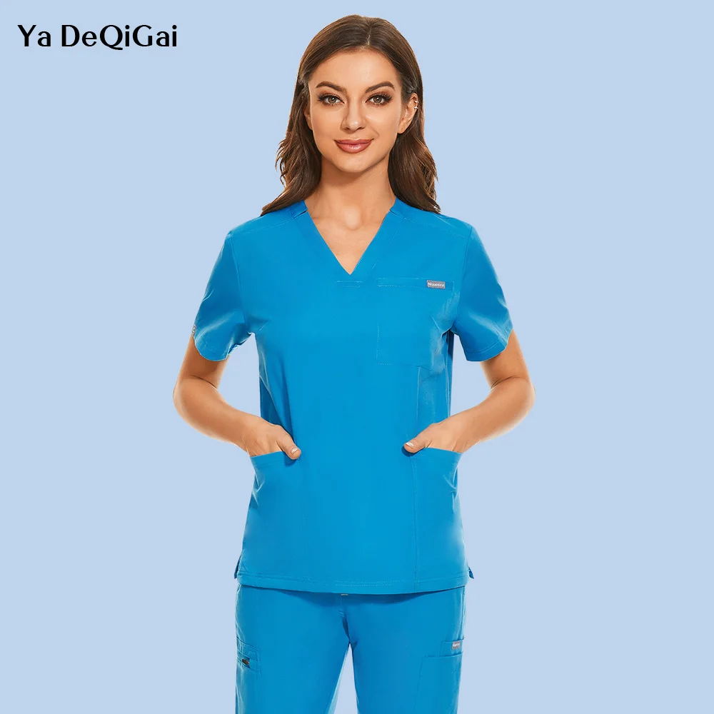 

Clinic Medical Work Nurse Uniform Women Scrub Tops Lab Beauty Salon Short Sleeve Blouse Clinical Nursing Clothes Shirts