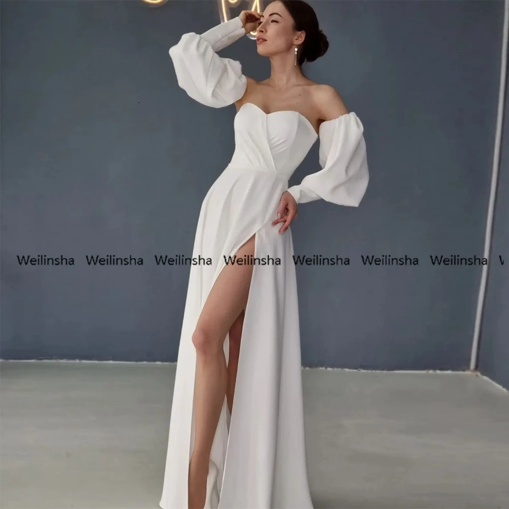 Customized Weilinsha Sweetheart High Slit Beach Wedding Dresses 2022 Detachable  Sleeve White Bridal Gowns for Guest Robe De Mar