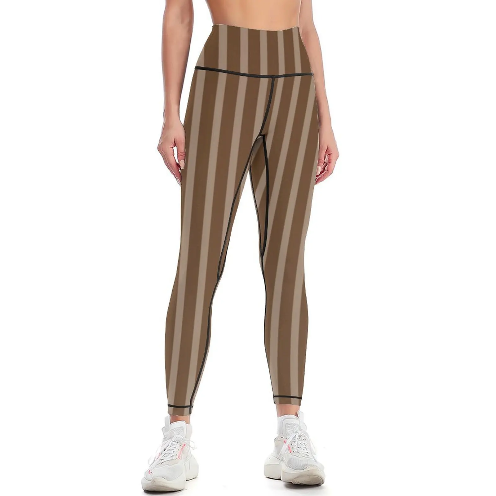 

Brown Vertical Stripes Leggings Jogger pants gym sportswear woman Womens Leggings