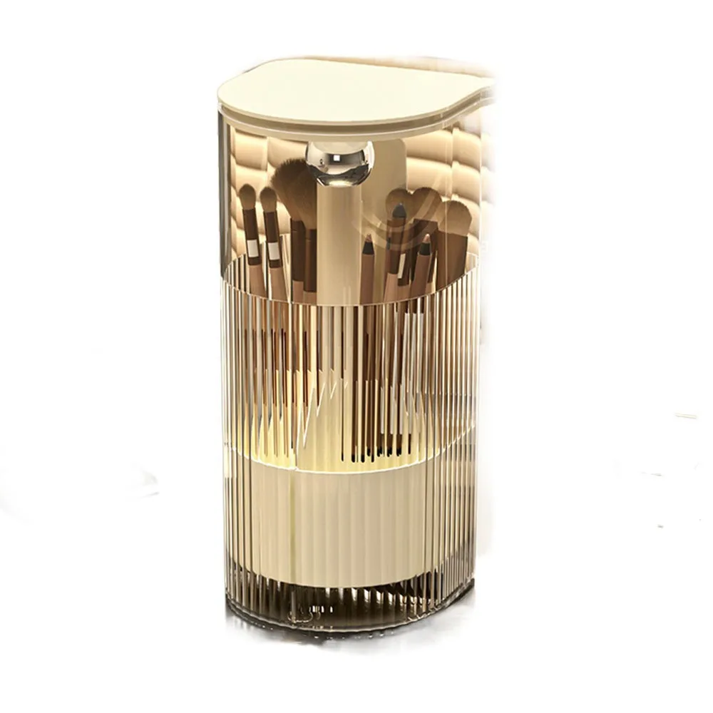 

Dustproof Automatic Lifting Makeup Brush Holder Transparent with Lid Cosmetic Storage Box Space Saving Multi-grid