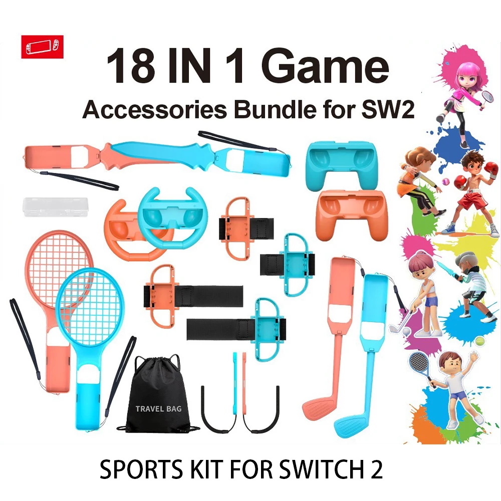 

For Switch 2 Sports Accessories Bundle for Switch 2 Games, 18 in 1 Family Party Bundle Pack for Switch2 Bundle Kit