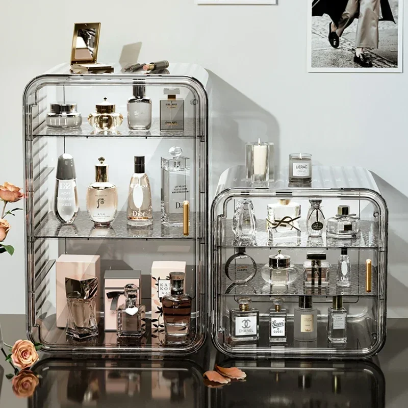 Cute Pillow Transparent Acrylic Perfume Storage Box Display Cabinet with Door Dust-proof Desktop Dresser Cosmetics Storage Rack