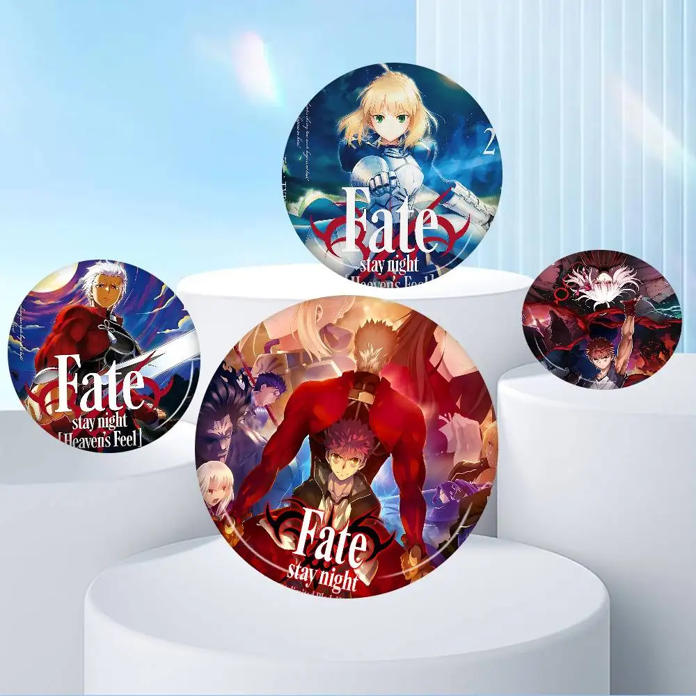 Text game F-Fate Stay Night anime Creative Pins Funny Faces Round Snap-in Brooch Badge Backpack Hat Accessories Jewelry Gifts