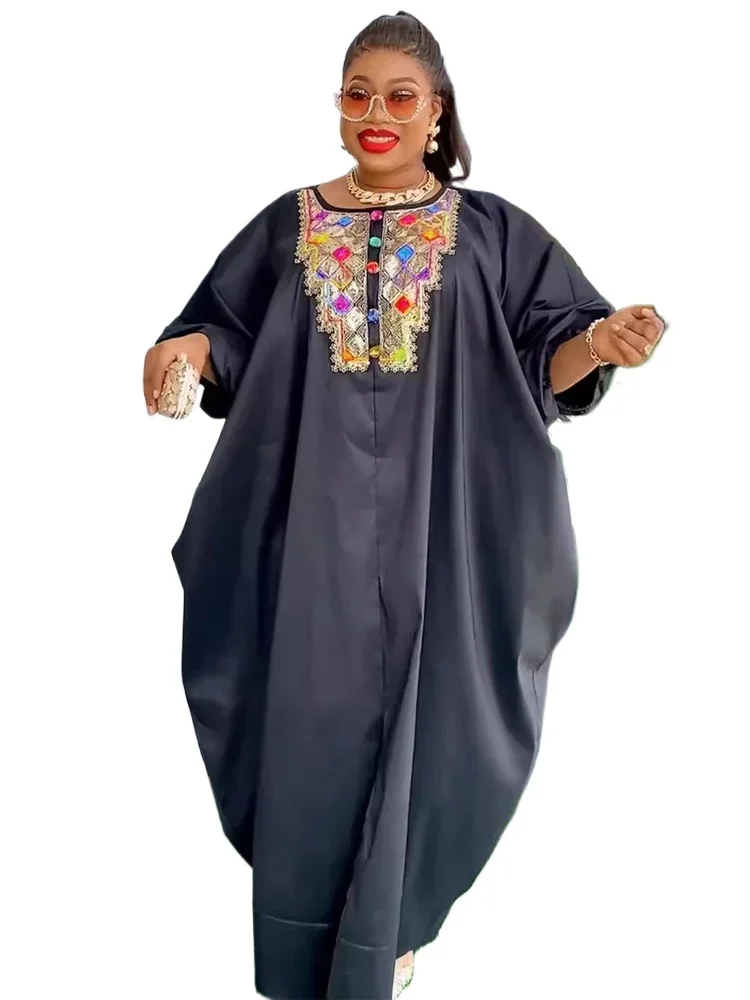 Evening Dresses Women 2024 African Traditional Maxi Robe Dubai Muslim Abaya Wedding Party Dashiki Diamond Clothing Loose Boubou