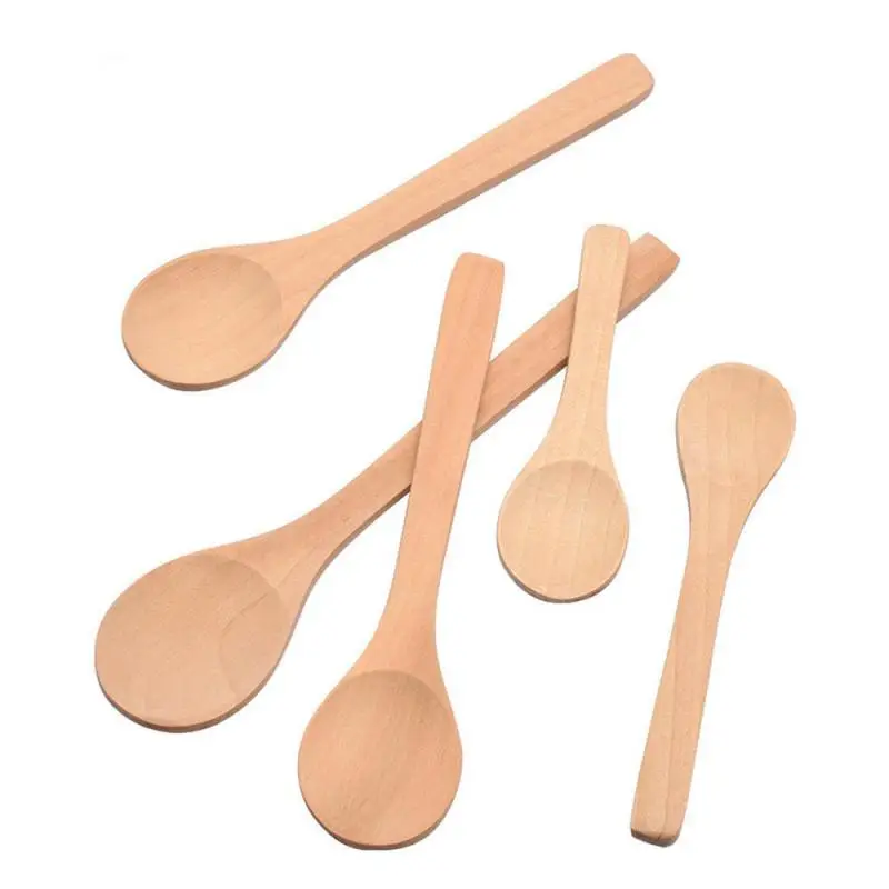 Kitchen Wooden Spoons Natural Wood Soup Spoon Long Handle Honey Coffee Milk Teaspoon Spice Condiment Scoops Tableware Supplies