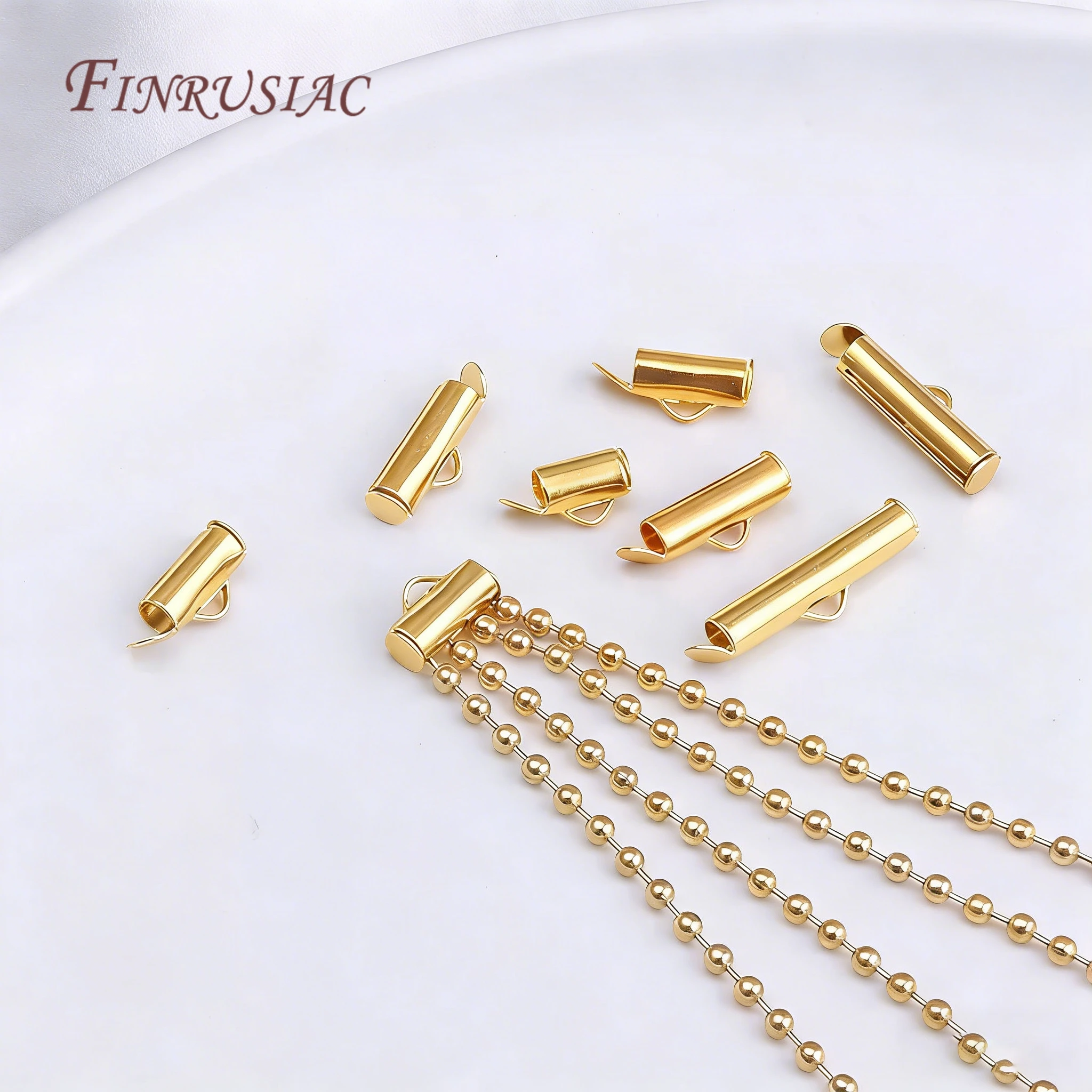 10/20Pcs 18K Gold Plated Crimp End Caps Slider Clasp Tubes DIY Bracelets Connectors Jewelry Making Findings Accessories