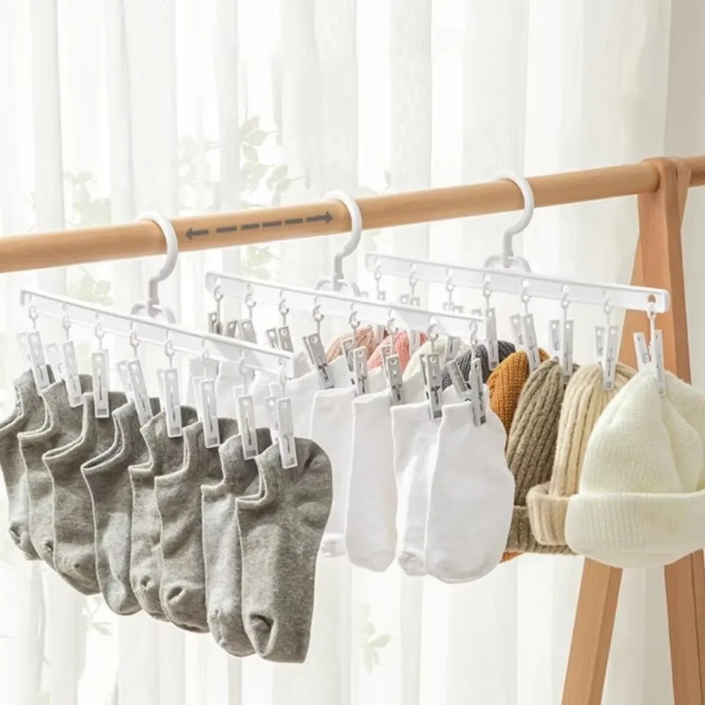 

5pcs Pants Clip 8 Clips Socks Drying Rack Windproof Plastic Clothes Drying Hanger Non-Slip Multi-Function Drying Clips Household