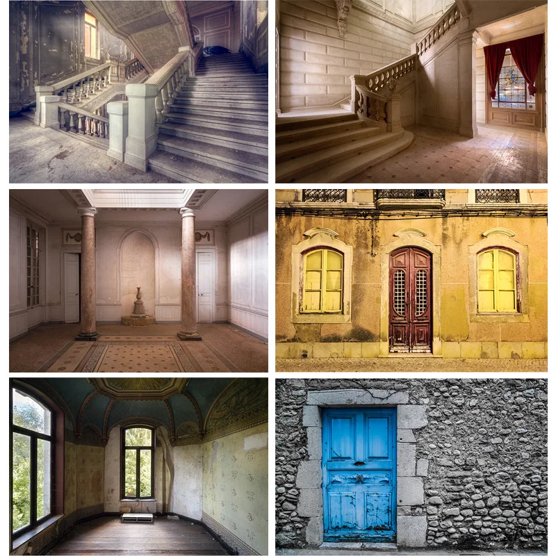 

Vintage Shabby Interior Building Wall Photo Background Old Stairway Corridor Halloween Photography Studio Props 21106 ZXC-01