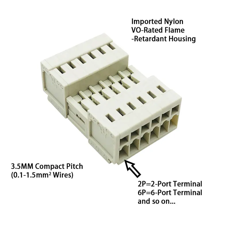 MCS 3.5mm 스프링 단자대/PA66 하우징-흰색/회색/좁은 공간용 DIN 레일 장착 가능 (2P/4P/6P...24P 옵션)