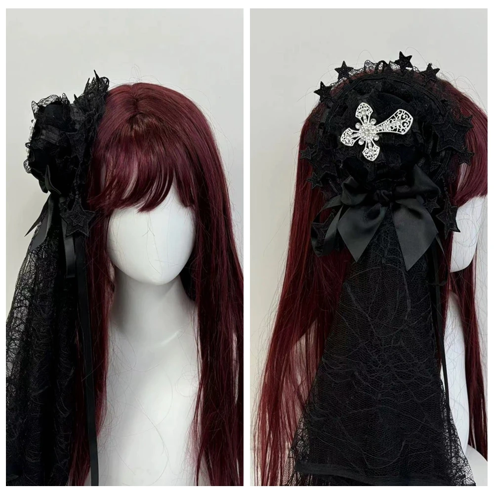 

Black Veil Palace Style Lolita Hair Accessories Mini Top Hat Punk Gothic Girl Hand-made Lady Headdress