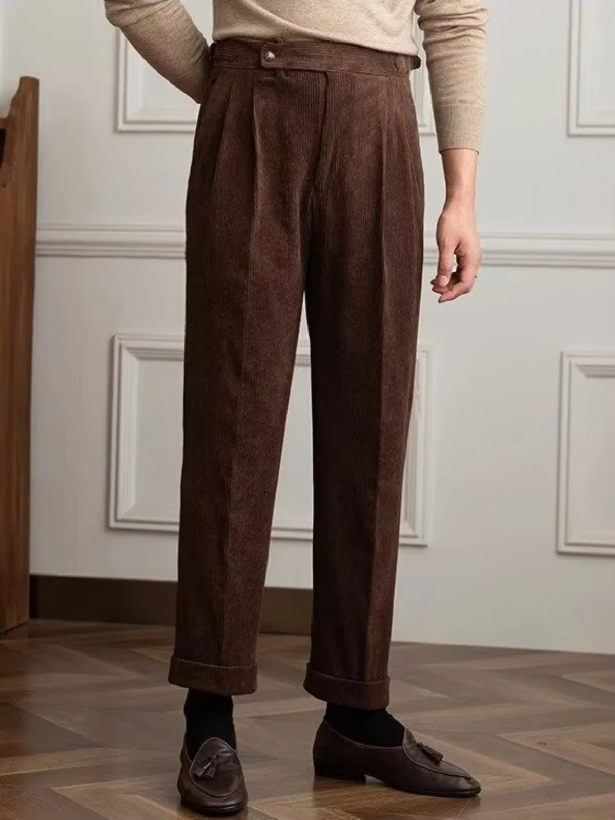 

AnnieBritney Corduroy Men Suit Pants Smart Casual Slim Fit Winter Autumn Suits Pants For Man Formal Daily Boys Pants