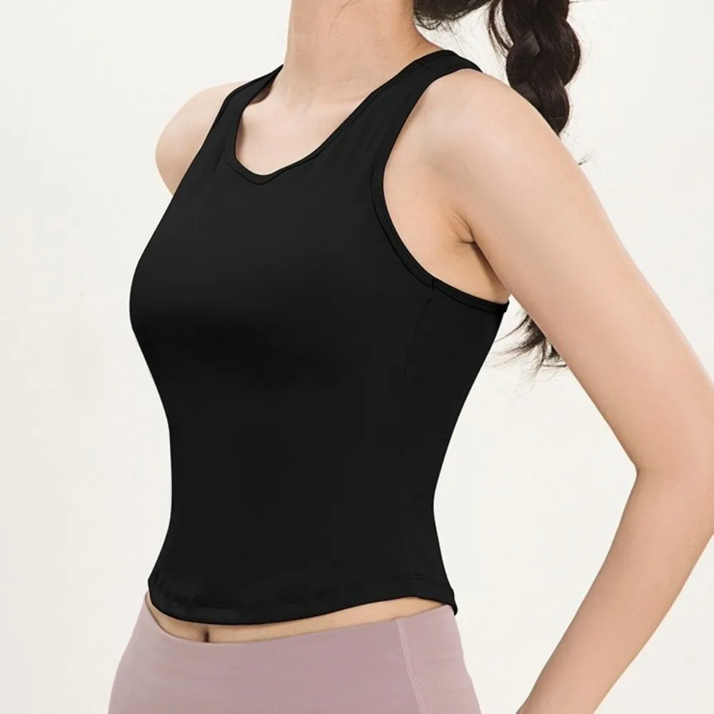 Gilet da yoga leggero e anti-luce, design girocollo, stile integrato, gilet aderente, canotta fitness morbida e traspirante, abbigliamento da palestra