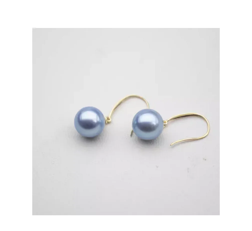 Charming Natural 8-9mm Genuine South Sea Silver Gray Pearl Earring 925 Sterling Silver