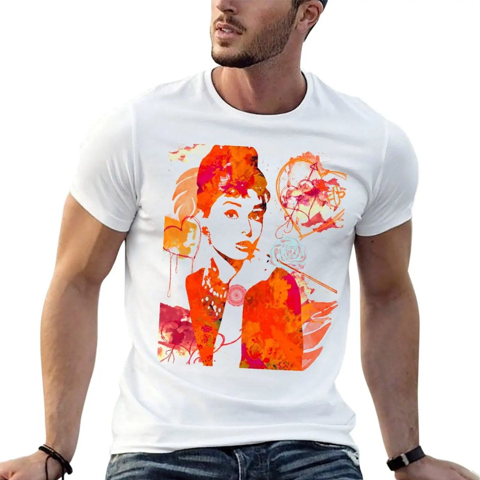 

t-shirt Hepburn black fire man man Audrey cotton t package shirt colours plain for T-Shirt cotton