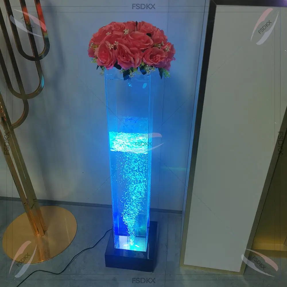 christian wedding party supplies decoration romantic led color changing acrylic flower tube water bubble lamp