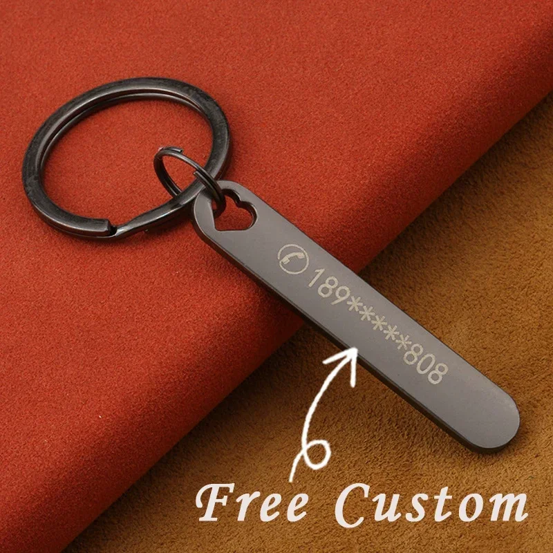 ALEX STREETER 1PCS free engraved logo metal keychain customized car phone number boyfriend name gift car keychain