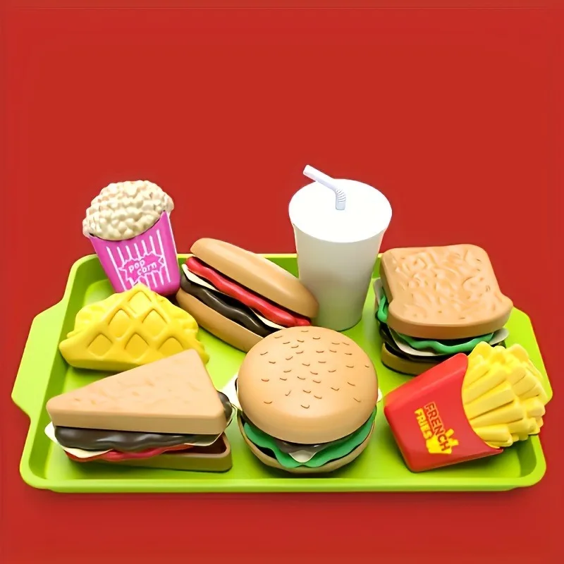 

1 Set of Dinnerware Prank Toy – Simulated Hamburger, French Fries & Sandwich Toys for Boy & Girl Playhouse, Mixed Color