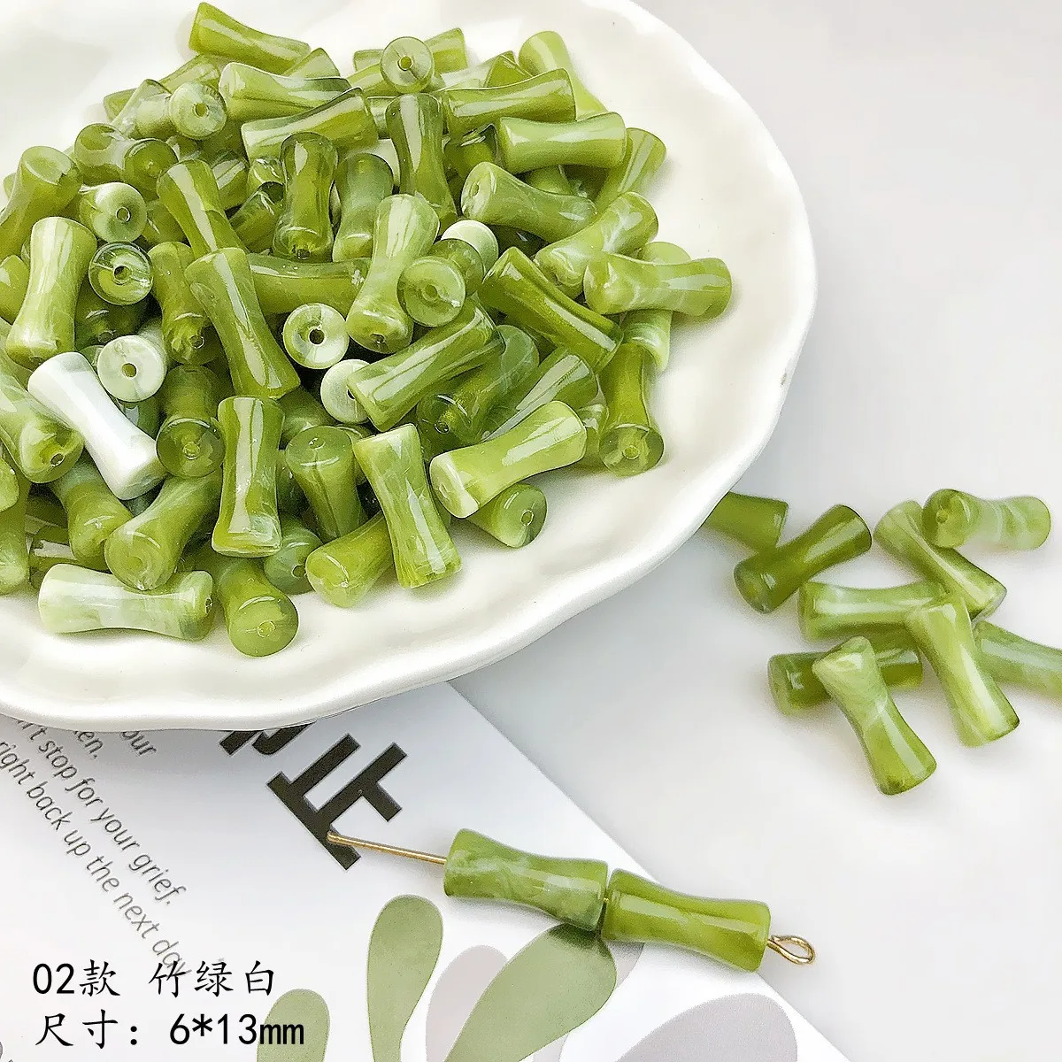 10 قطعة من الخرز الأصفر والأخضر، خرز فضفاض من سبائك الأكريليك، مادة مطرزة يدوية الصنع، سوار، سلسلة هواتف محمولة Acce #6