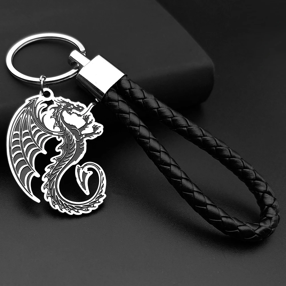 

Gothic Black Dragon Keyring For Women Men Stainless Steel Silver Color Chinese Lucky Animal Male Faith Keyholder Jewelry Gifts