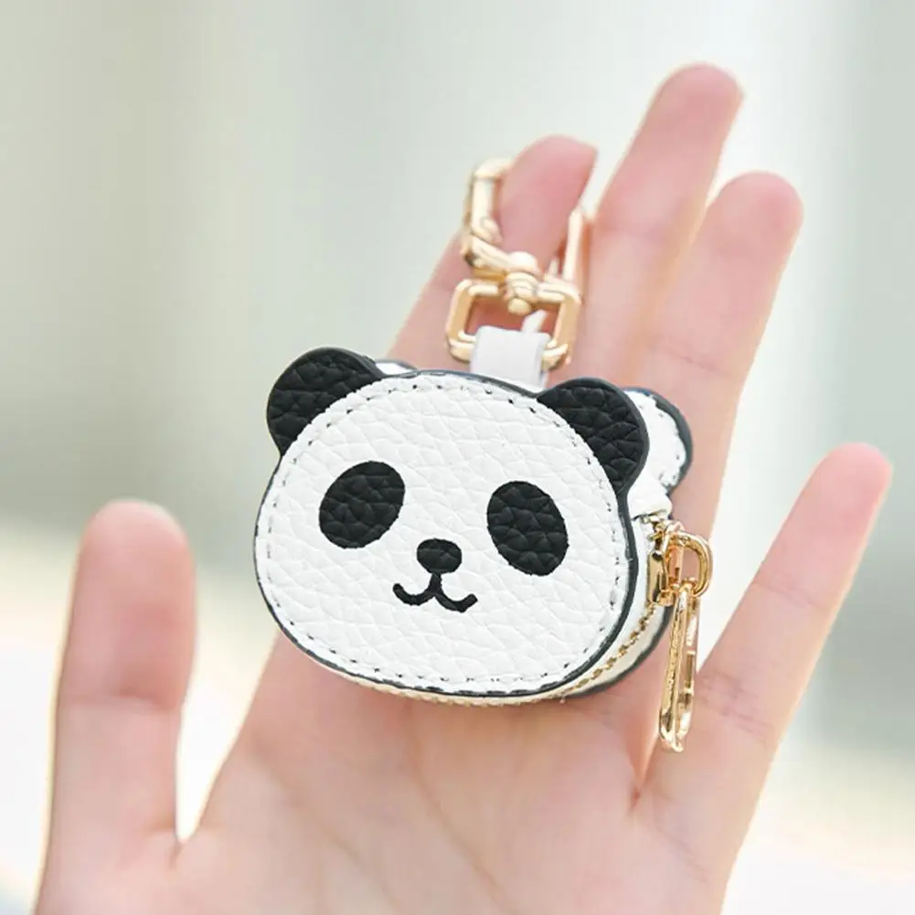 Cute Coin Purse Keychain With Carabiner Red Money Bag & Panda Small Zipper Pouch For Keys Coins Mini Wallet Keyring Accessory
