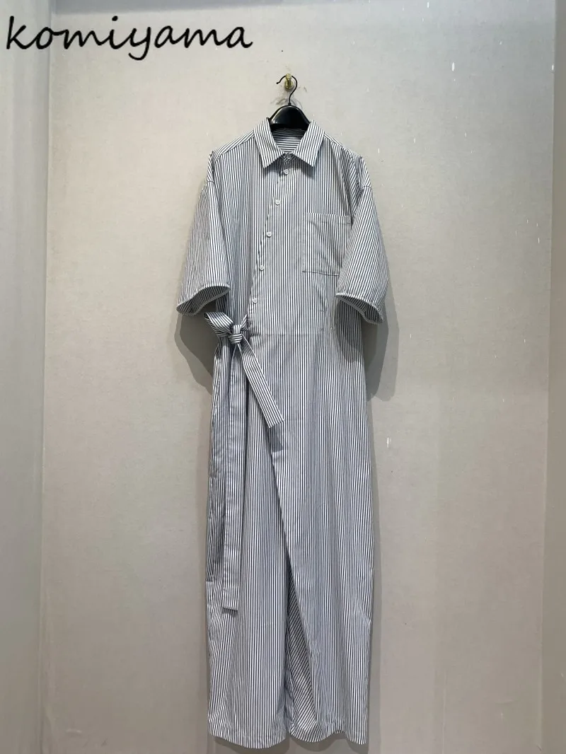

Summer New Stripe Jumpsuits Lace-up Bow Shirts Jumpsuit Woman Temperament Combinaison Femme Fashion Ropa Mujer Monos Largos