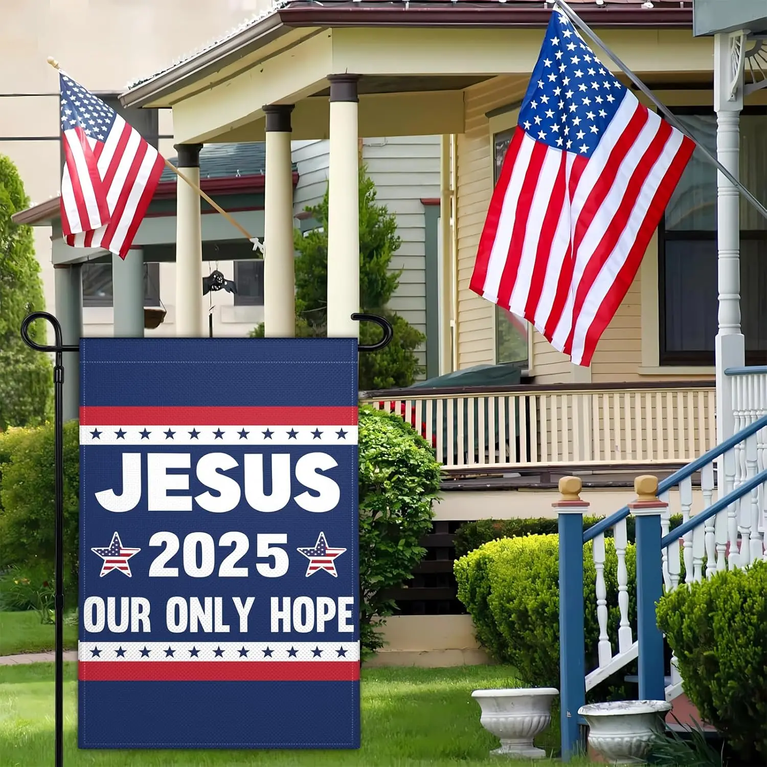 Jesus 2025 Our Only Hope Garden Flag 12x18 Inch Double Sided Christ American Jesus Garden Flag 3ply Fabric Christian Faith Patri