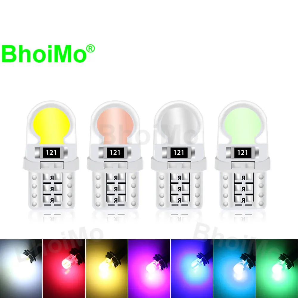 BhoiMo 2PCS COB Silicone Led T10 W5W Bulb Interior License Plate Makeup 194 Reading Dome Indicator Signal Lamp Car Light Auto