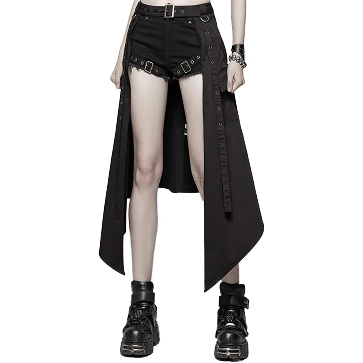 

Women's Punk Half Skirt Vintage Adjustable Waist Belt Halloween Stage Performance Gothic Clothes Men Y2K Punk Skirt Black