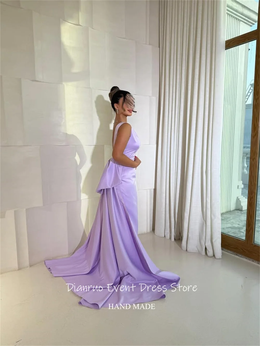 Dianruo Straight Backless Round Neck Evening Dresses 2025 Back Bow Formal Prom Gown Train Style Chic Summer Dresses Customized