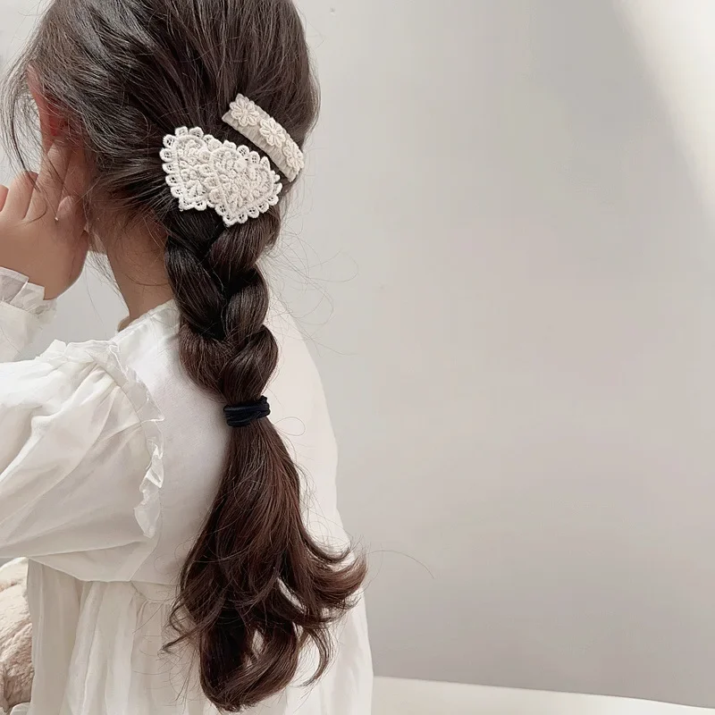 Children Heart Floral High Quality Barrettes Korean 2/3pcs Girls Elegant Lace Bow Hair Clips Headwear Kids Hair Accessories