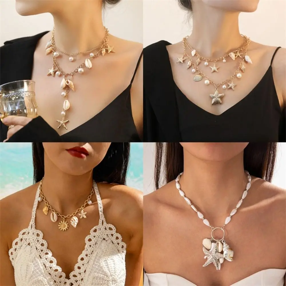 Collar de concha hecho a mano, concha de perla, diseño de tortuga marina, collar bohemio, conjunto de collar de plata de estilo étnico marino