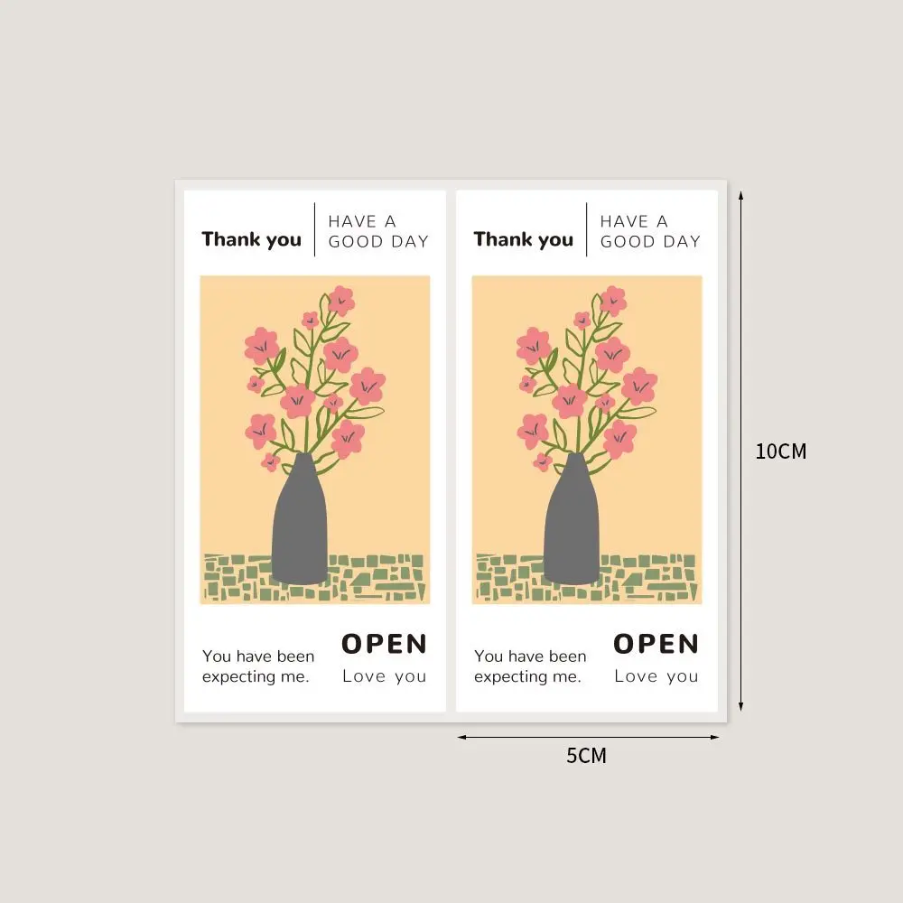 50pcs/pack Flowers Thank You Stickers 5x10cm Adhesive Sealing Labels for Small Business Gift Box Baking Cake Package Decoration