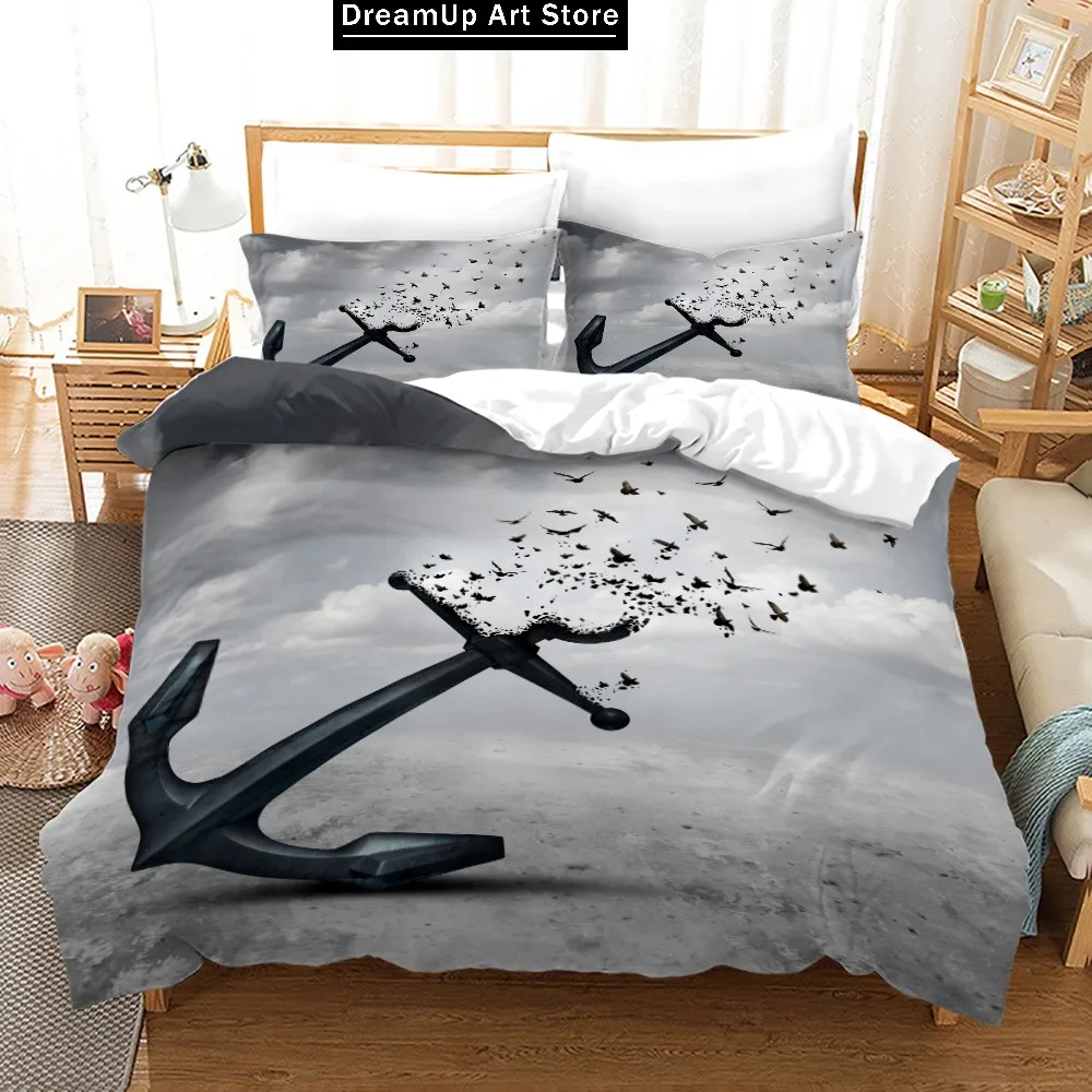 Anchor Nautical Ocean Spirit Bedding Set Quilt Cover Bed Cover with Pillowcase Twin Single Queen King Size Boys Adult Home