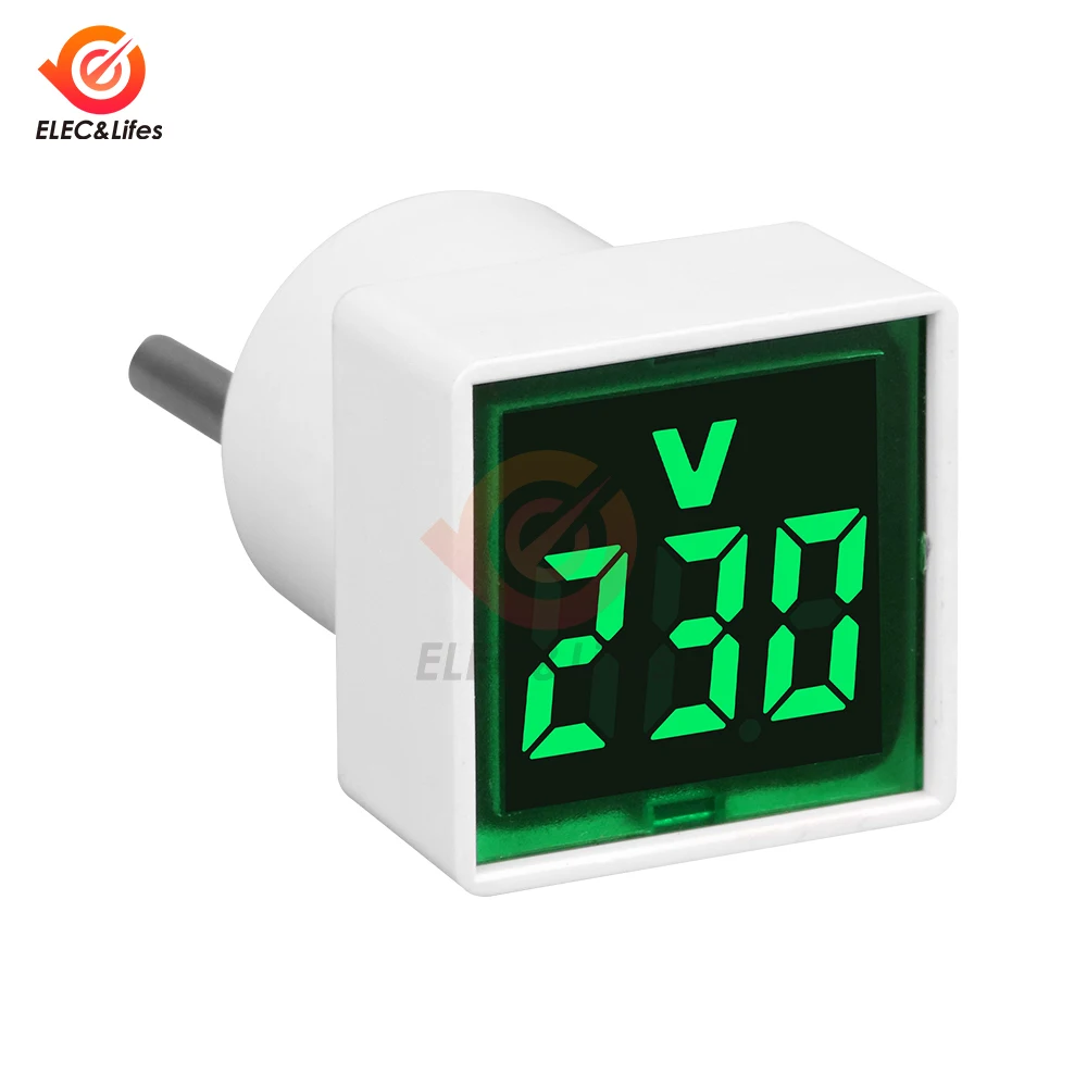 AC 220V/230V Universal Square European Plug Type Household Digital AC Voltmeter Indicator Voltage Measurement Range: 50~500V