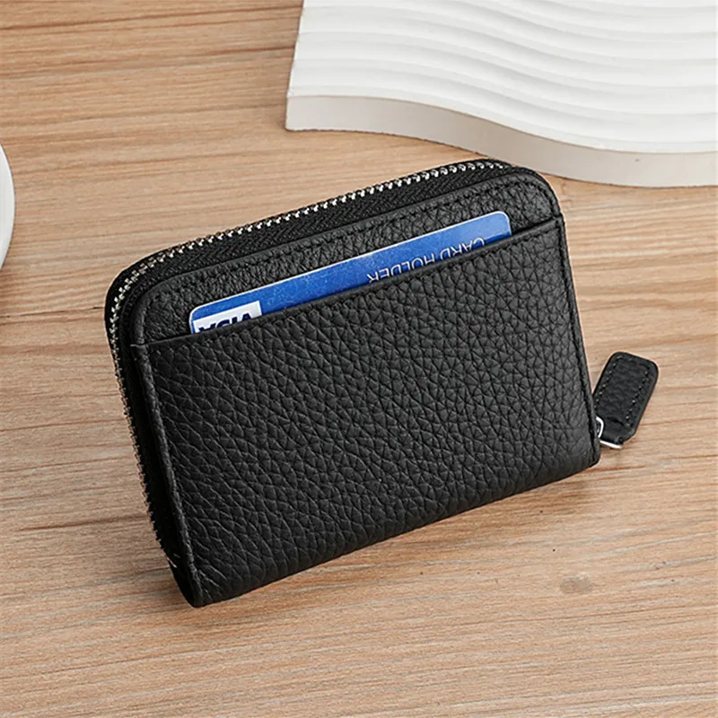 Japanese Style Genuine Leather Organizer Card Case Holder Mini Short Wallet RFID Cowhide Women's Coin Purse with Multi Card slot