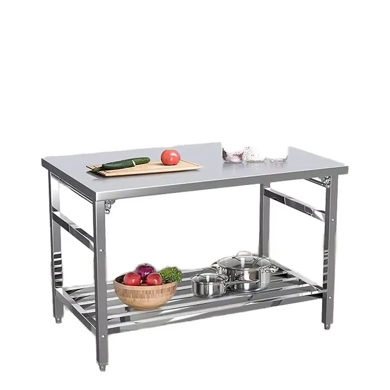 Portable Folding Workbench with 2 Tier Storage Shelf Heavy Duty Stainless Steel SUS Table for Garage Workshop Home Office Use