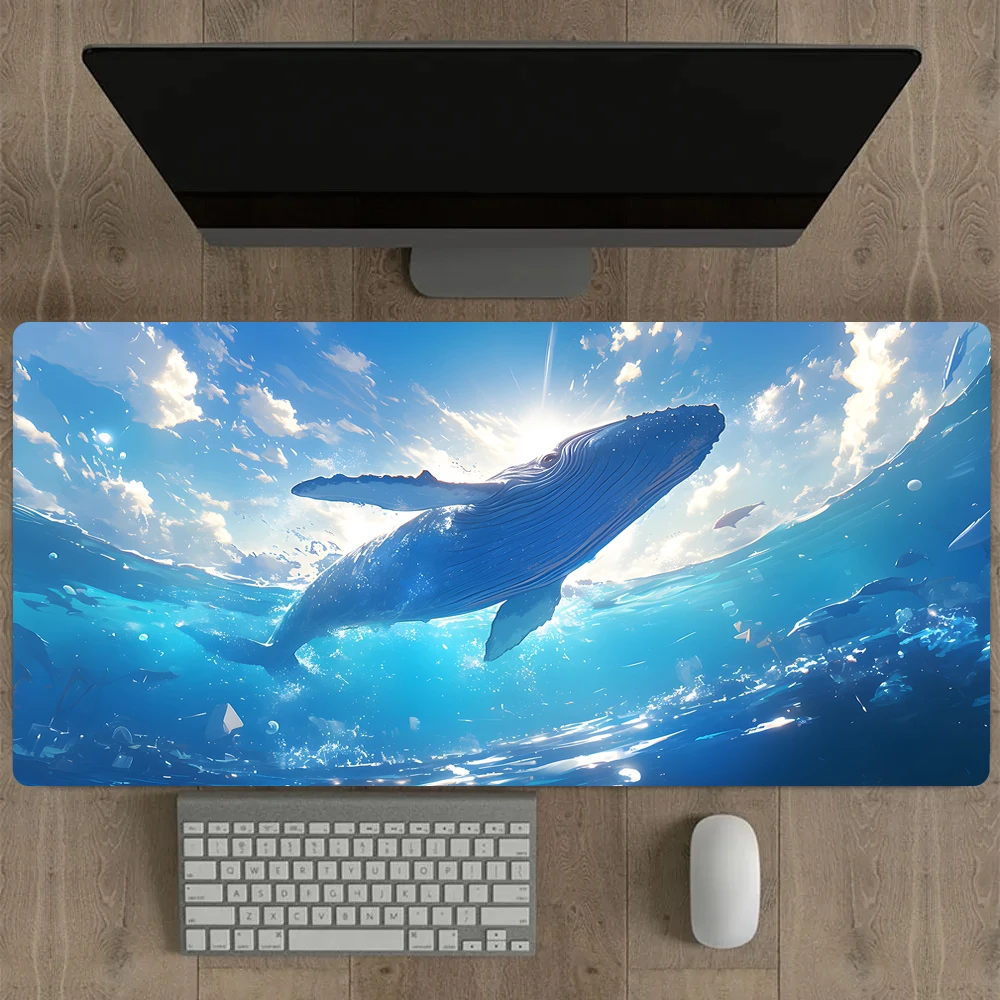 

Eco-friendly rubber locking craft mouse pad whale pattern desk mat XXL 90x40cm gaming keyboard extension table mats for laptops