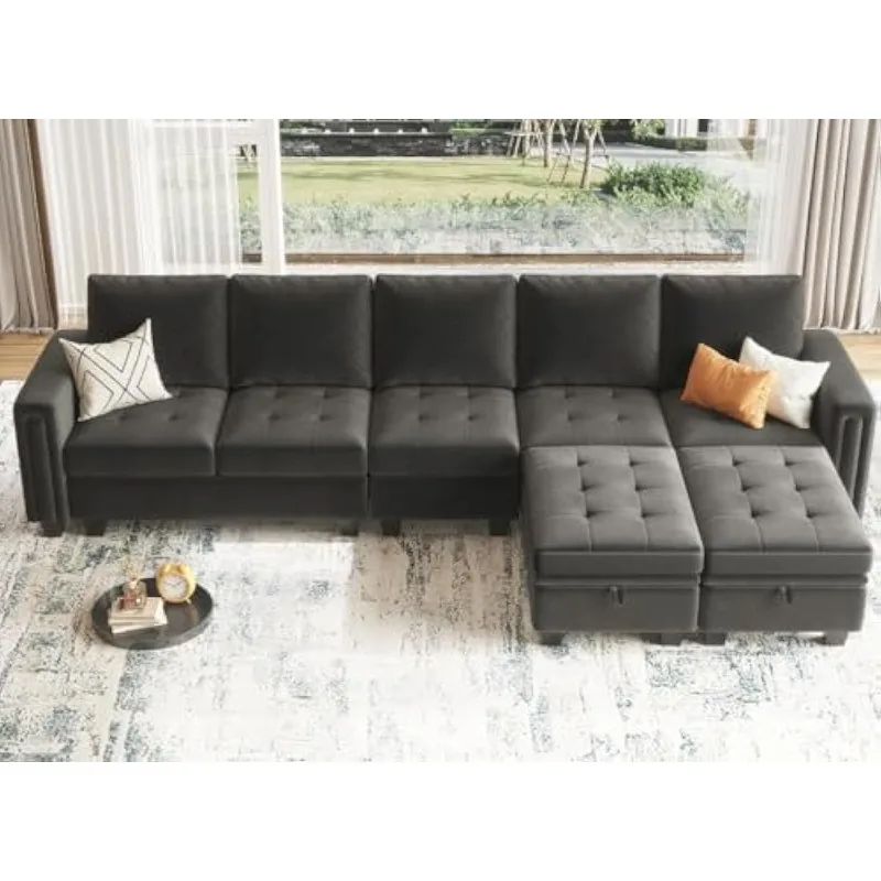 

Large Velvet L Shaped Sectional Sofa Couch with Reversible Double Chaises Modular Sectional Sofa Couch with Storage Otto