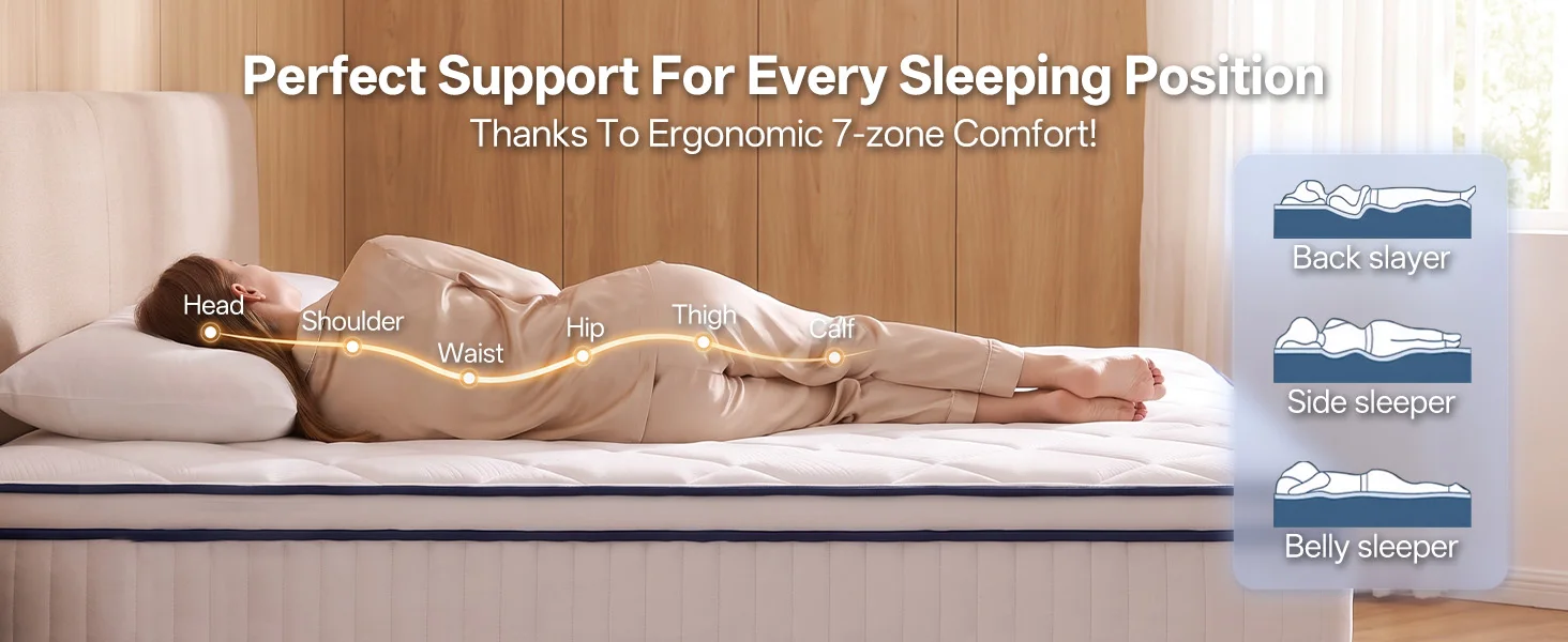 7-Zonen Taschenfederkernmatratze Neuheit 90/120/140x200cm 25cm Atmungsaktiv & Feste Unterstützung Bewegungsisolations-Design Perfekt für Schlafsaal, Gästezimmer & Schlafzimmer – Detail 2